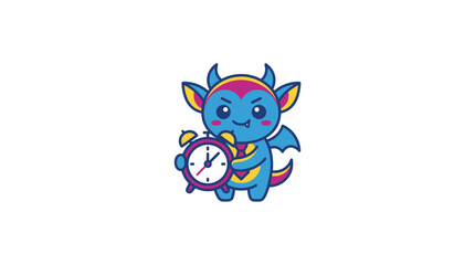 Cute Blue Monster Holding Alarm Clock, Time Management Concept © Slamet