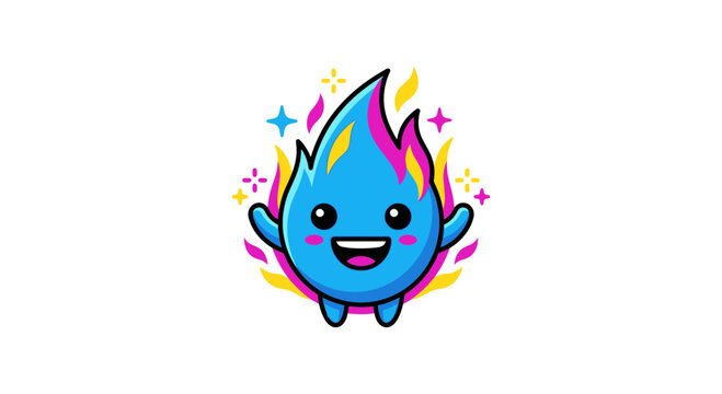 Cute Blue Flame Character Mascot with Sparkles