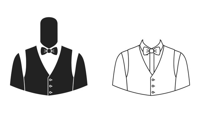Formal waistcoat and bow tie silhouette on a white background line art depiction