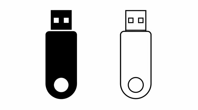 USB flash drive icons in black and white styles for digital storage