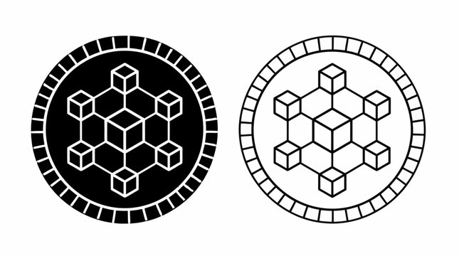 Blockchain network digital coin icons, cryptocurrency technology symbols