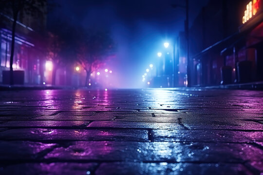 Captivating Abstract Light on Dark Street with Smoke and Searchlight Effects