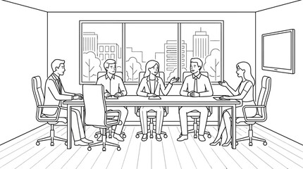 Obraz premium Professional business team having a meeting in a modern office boardroom sketch.