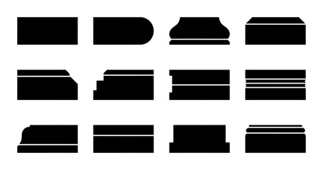 Architectural Molding Profiles Vector Set, Decorative Trim Styles, Building Edge Designs, Interior Design Elements, Black and White © Arif
