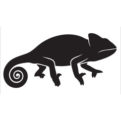 Black chameleon silhouette walking isolated on white background, Vector, illustration © Emdad