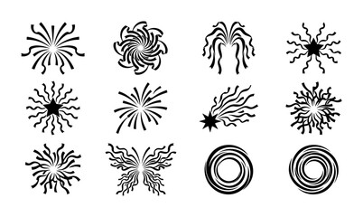 Explosion Burst Starburst Vector Icons, Firework Celebration Elements, Abstract Swirls and Comet Shapes, Festive Graphic Set © Nabil
