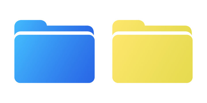 Two folder icons in flat blue and yellow colors for digital interface web designs.