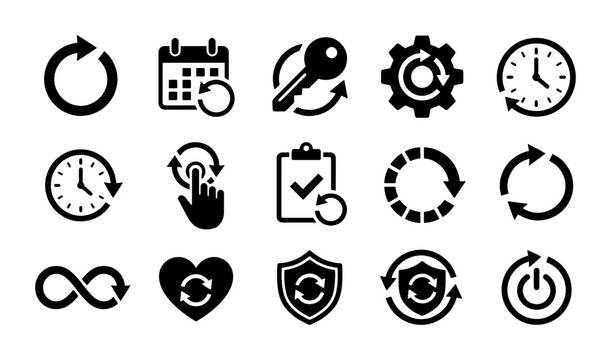 Refresh and Reload Icons Set, Circular Arrows, Repeat Symbols, Sync and Update Graphics, Vector Collection for Business and Technology