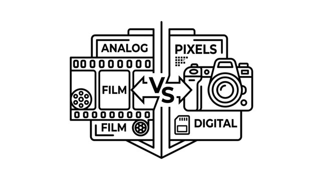 Analog Film vs Digital Photography Camera Icon Comparison