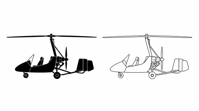 Autogyro silhouette and line art side view illustration