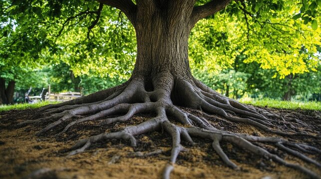 A vibrant and thriving tree with strong roots, symbolizing the foundational aspects of health and well-being