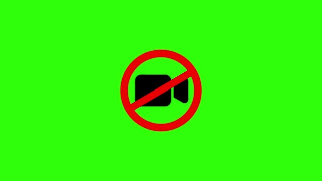 No recording sign animation on green screen, prohibited capture symbol forbidden camera recording