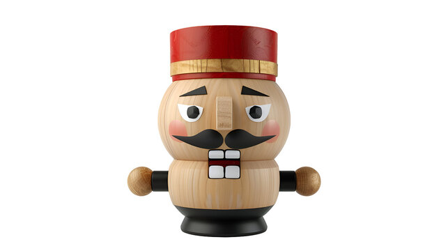Wooden nutcracker figure with mustache on black background