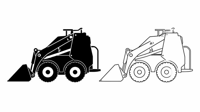 Skid Steer Loader Vector Icons in Solid and Outline Style