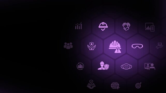 Safety first concept. Working standard process. Safety at workplace, safety first, hazards, protections, health, regulations. Zero accidents. Animation of 4k video. 

