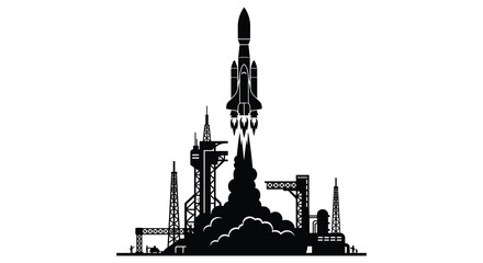 Obraz premium Rocket launch silhouette against a white background space exploration graphic