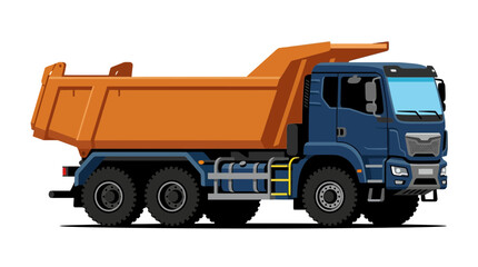 Blue Dump Truck with Orange Cargo Bed Isolated Illustration © Bulan