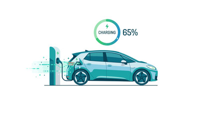 Fototapeta premium Electric Car Charging Station Displaying 65 Percent Power