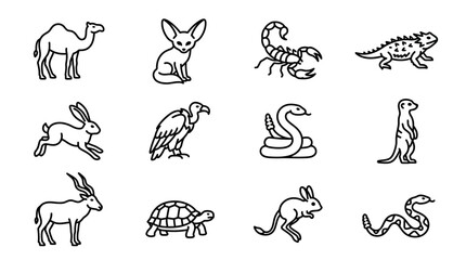 Various desert animals line icons. © kicau