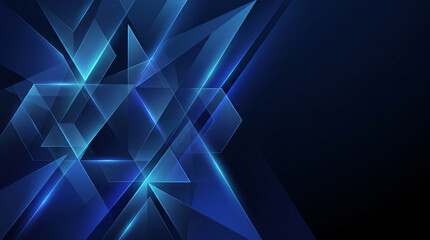 Obraz premium Dark Blue Abstract Geometric Glass Shapes Background with Glowing Blue Lines