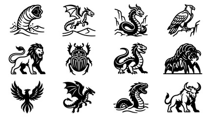 Various mythical creatures and animals icons 2. © kicau