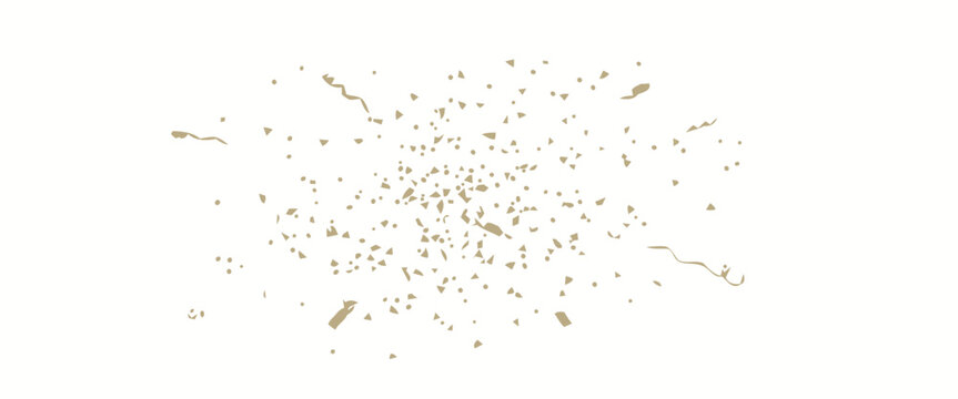 Golden confetti explodes in air creating festive atmosphere with vibrant particles flying everywhere outdoors