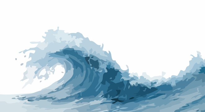 A large wave crashes powerfully on the shore with foamy crest.