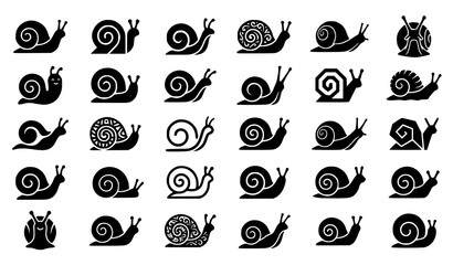 Black Snail Silhouette Icon Set Nature Vector Collection © Md