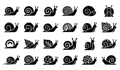 Professional Snail Silhouette Collection Black Vector Icon Set © Md