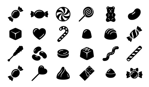Professional Candy Silhouette Collection Black Vector Icon Set