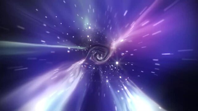 Abstract space tunnel warp speed journey with glowing particles and shiny star flares seamless loop