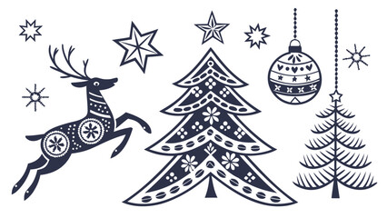 Scandinavian christmas decorative elements with reindeer tree © Muhammad