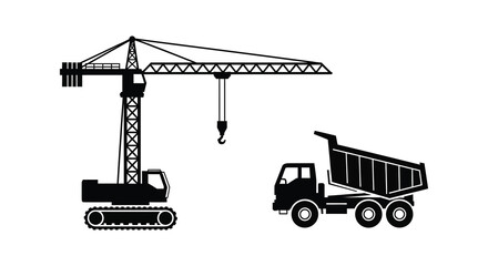 Construction Crane And Dump Truck Silhouette dumper © Dino A