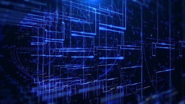 Cyberspace and Data Network Connections Motion Graphic. Future Technology Matrix Abstract Background. High-Speed Internet Data Transfer and Cyber Communication Grid Elements.