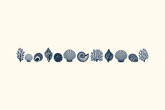 Vintage Nautical Seashells and Coral Hand Drawn Marine Life Illustrations on Light Cream Background