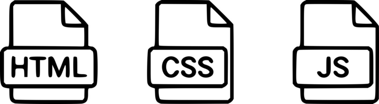 Web development concept with HTML, CSS, and JS files icons on white background, representing coding and programming.