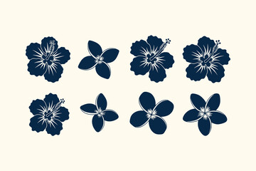 Tropical Hibiscus and Frangipani Flower Icons Set for Summer Hawaiian Floral Vector Design Graphics © Naurin Jahan