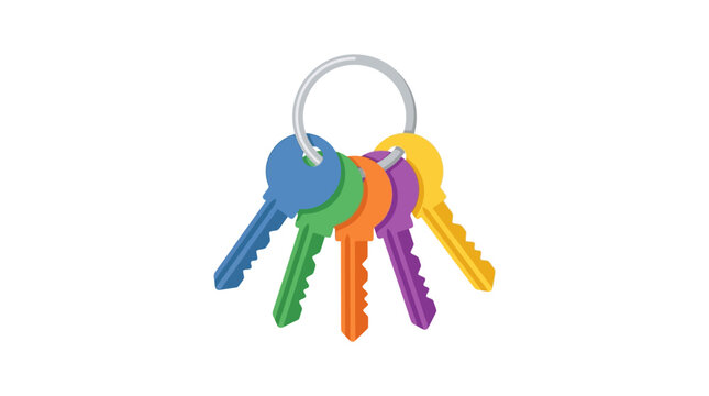 Bunch of colorful house keys on metal ring for password manager and security access flat vector illustration.