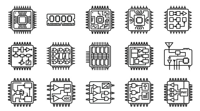 Collection of microchip circuit board designs.
