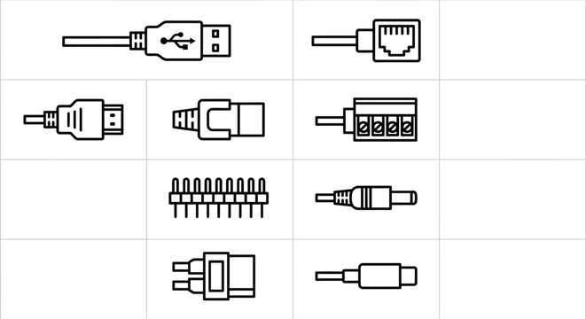 Various Computer Cable and Connector Types.