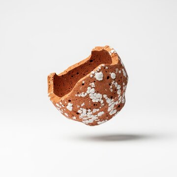 Isolated Ceramic Fragment: Weathered Red Texture, Elegant Design