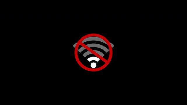 No wifi signal icon with red prohibited sign animation , no internet connection icon animation. 4K video