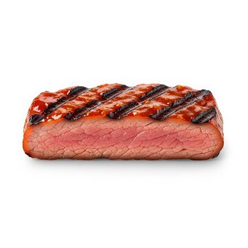 Grilled beef slice, medium-rare, with grill marks on isolated on white