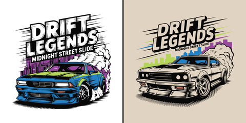 Retro pixel art illustration featuring a drifting sports car racing design © Vectyx