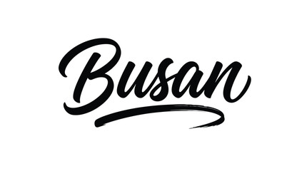 Busan typography logo illustration featuring elegant cursive script symbolizing modern design, travel identity, and South Korean culture © Mahboob