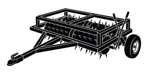 Naklejka premium Towable lawn aerator machine with spiked rollers for professional turf maintenance equipment.