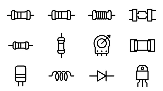 Electronic components symbols and icons.
