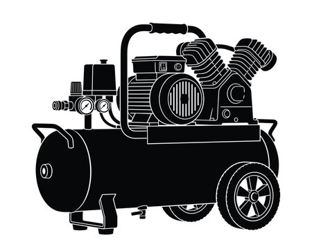 Air compressor black silhouette vector illustration isolated on a transparent background.