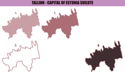Fototapeta premium Estonia, Tallinn city, capital, map, vector, silhouette, 4 color variations
