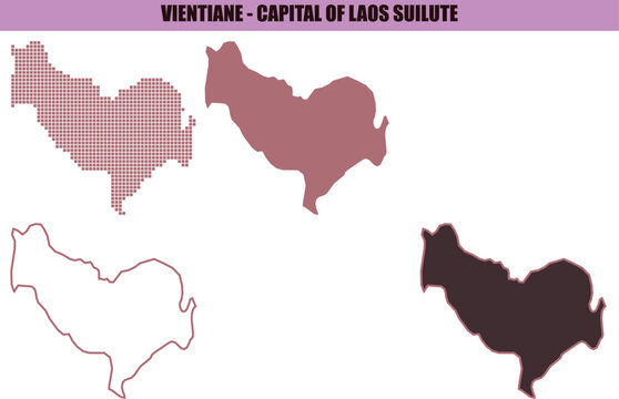 Laos, Vientiane city, capital, map icons, silhouette collection
